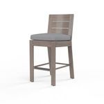 Laguna Counter Stool with hand-brushed gray aluminum frame mimicking driftwood and gray cushioned plank seat and back