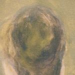 close-up focusing on the hair bun area highlighting soft blended brush strokes and tonal variation