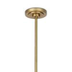 Ceiling mount and brass rod of chandelier shown vertically from below in natural brass finish