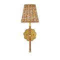 Front view of wall sconce with shadow showing floral backplate and wrapped stem
