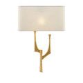 Front view of Bodnant Left Wall Sconce illuminated with beige fabric shade