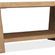 Rectangular cocktail table in warm Buckboard oak finish with double pedestal base and fixed lower shelf
