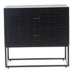 Black Atelier nightstand with two textured sliding drawers and a minimalist iron frame base