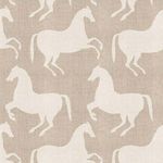 beige wallpaper with large cream horse silhouettes in prancing poses on textured background