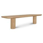 Angled view from side with two column legs and clear wood grain texture visible