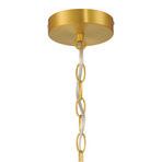 Golden ceiling canopy and chain links of Scalloped Serenity Rattan Pendant in close detail