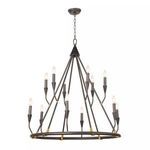 Rustic two-tier Sierra chandelier with dark metal frame and twelve candle-style lights on round base