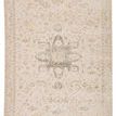 Duplicate of Lucien medallion rug in cream, ivory, and light gray with distressed vintage center motif and metallic silver...