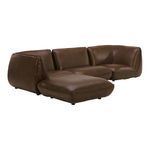 Angled rear view of Zeppelin sectional showcasing wide chaise and curved back panels
