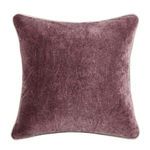 Square throw pillow in dusty mauve velvet with soft antique wash and outlined in light beige piping