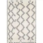 6x9 foot Beni Ourain wool rug with cream background and geometric grey line patterns