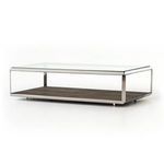 Straight-on front view showing clean lines with polished steel frame enclosing brown shagreen resin