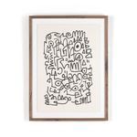 Abstract artwork framed in walnut shown front-facing on white background