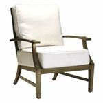 Croquet Aluminum Mahogany Lounge Chair with white cushions and light brown wood frame in outdoor style