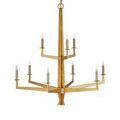 Goldfinch chandelier with clear bulbs shown at full front height and profile