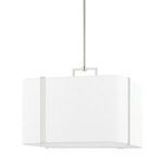 Downing 4 Light Large Pendant with white Belgian linen soft-square diffuser and three thin offset metal bands