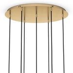 Detail of brass circular ceiling plate with black cords attached for Cluster 7 MIX Chandelier