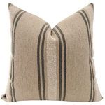 Square pillow with earthy brown taupe fabric and two vertical dark brown stripes on each side