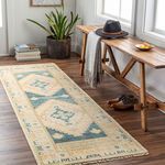 Product Image 3 for Anadolu Hand-Knotted Teal / Cream Rug - 2'6" x 8' from Surya