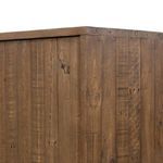 Angled view of Wyeth Sideboard top corner showcasing rustic reclaimed pine texture.