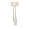 Beside Floor Lamp with cream shade and solid white marble base viewed straight on