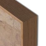 Side detail showing the vertical grain white oak floater frame with natural wood finish and sharp edges