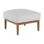 Santa Barbara teak ottoman angled slightly from side, highlighting teak wood grain