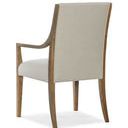 Rear view of Chapman Upholstered Chair showing full back upholstery in Samantha Taupe fabric and exposed White Oak frame