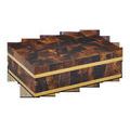 Rectangular decorative box with a natural penshell puzzle surface and brass-finished stainless steel rims