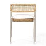 Rear view of the chair showing open weave pattern on backrest and taupe frame