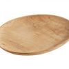 Mame dinner plate angled to highlight the shallow depth and smooth wood finish