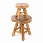 Smaller natural teak stool stacked on top of larger stool highlighting size contrast