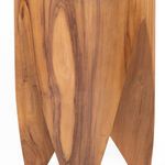 Close-up of one leg's distinctly striped wood grain on the three-leg teak end table