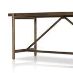 Side view highlighting industrial metal hardware and warm brown pine wood finish