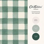Wallpaper sample next to three paint color swatches labeled Cotton Canvas, Peaceful Day, and Vintage Car