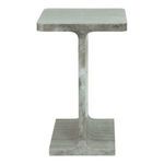 Side profile of Tullia Accent Table highlighting the central I-beam shape and marble texture