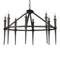 Blackthorn Chandelier from side showing chain suspending textured aged bronze frame and ten spikes