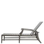 Side view of chaise frame without cushions showing angled slatted backrest and straight legs