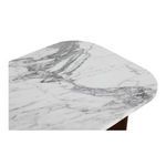 Close-up of marble top corner highlighting smooth edge and grey veining pattern