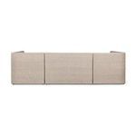 Straight back view of outdoor banquette showing continuous rattan weave pattern