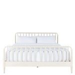 Jennifer Queen Bed front view highlighting spindle design and soft antique white finish