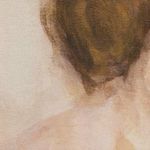 Close-up detail of the lower right area of the Figure 3 painting showing brush strokes and soft skin tone hues on textured...