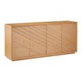 Margot Natural Oak Credenza angled view focusing on wood grain and fine craftsmanship