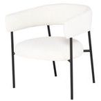 Cassia occasional chair with rounded backrest and softly padded white boucle seat on black metal legs