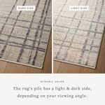 Side-by-side comparison of rug pile showing distinct light side and dark side color variation.