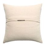 Back view of pillow in solid natural beige cotton with a horizontal row of dark stitched loops near the center