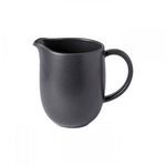 Seed grey fine stoneware pitcher with rounded body, curved spout, and looped handle