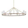 Chandelier with white fabric shades instead of tan, light color variation visible