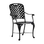 Aluminum chair without cushion revealing black lattice seat
