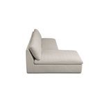 Side profile of sectional focusing on depth of chaise seat and cushions